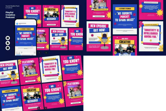 EE - Playful Creative Podcast - IG Post Pack &amp; Canva YJ3PD7H