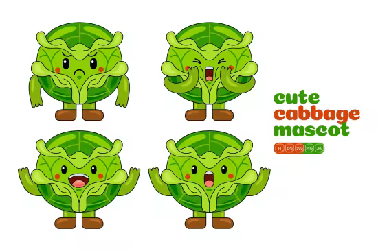 EE - Kawaii Cabbage Cartoon Vector Pack GHAUJY4