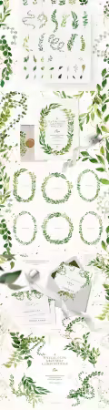 Watercolor Spring Greenery, Foliage &amp; Climbing Plants[PNG/PSD]
