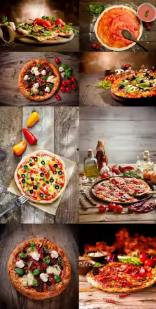PIZZA Served on Wooden Table