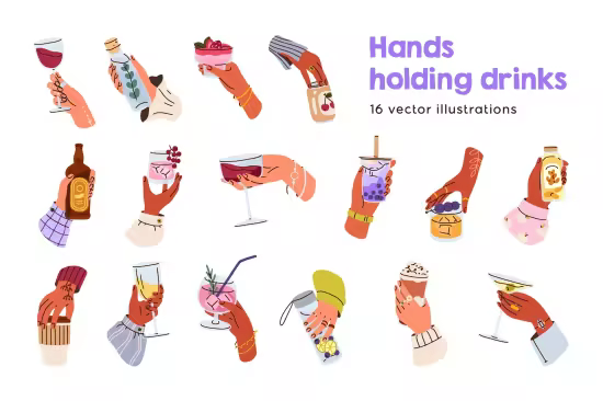 EE - Hands Holding Drinks. Beverages Set JPZX7Y8