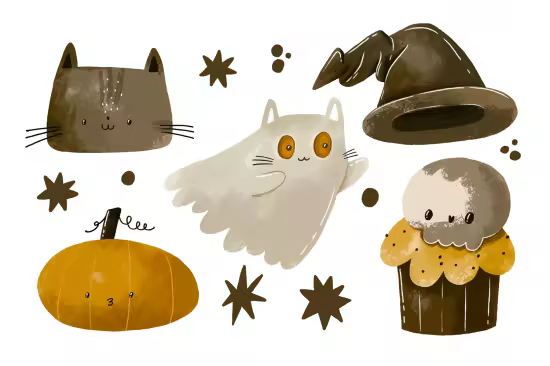 EE - Cute Halloween Set. Horror Cartoon Illustration AMLBQKY