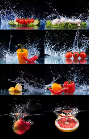 Fruit, Vegetables &amp; Water Splashes