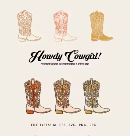Howdy Cowgirl - Vector Boot Illustrations &amp; Patterns
