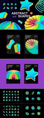 CreativeMarket - Neon Spectrum 3D Shapes 291749571