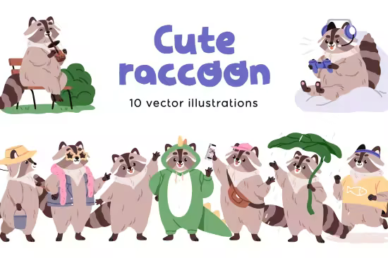EE - Cute Raccoon. Funny Forest Animals Set E2A86RT