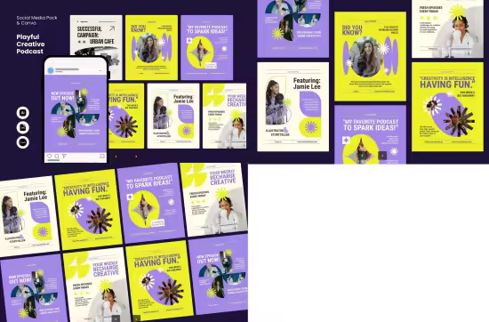 EE - Playful Creative Podcast - IG Post Pack &amp; Canva QZ8QQJ4