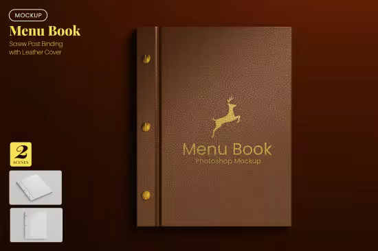 EE - Menu Book with Leather Cover Mockup NFJ72XU