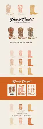 Howdy Cowgirl - Vector Boot Illustrations &amp; Patterns