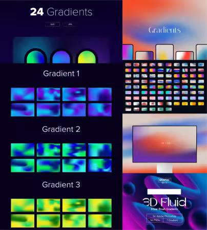 130+ Unique Gradients Collection[+3D Fluid PNG Pack]