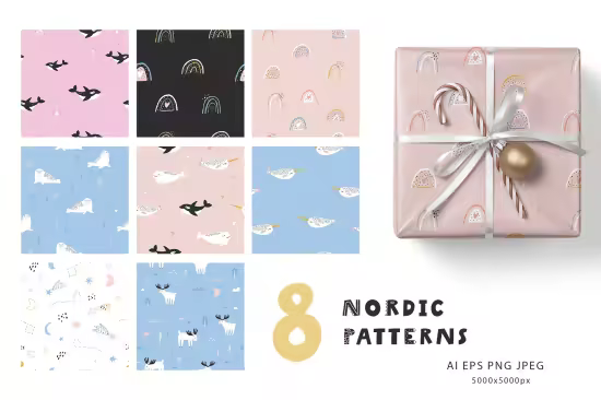 EE - Cute Nordic Animals Seamless Pattern Set NS6K5LK