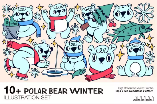 EE - Polar Bear Winter Illustration Set SY3JJ5D