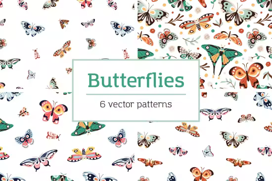 EE - Exotic Butterflies, Moths Seamless Patterns Set SY6E49H