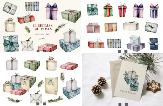EE - Watercolor Christmas Giftbox Clipart Y5ETT4G