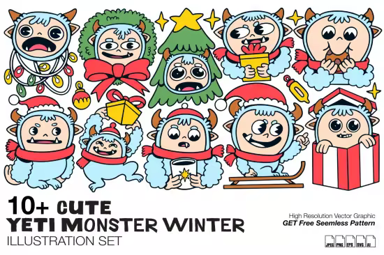 EE - Cute Yeti Monster Winter Illustration Set RAYXBSA