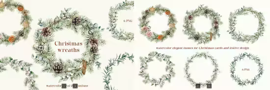 EE - Watercolor Elegant Christmas Wreaths Clipart JRUUECV
