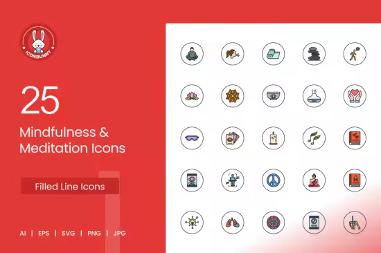 EE - 25 Mindfulness &amp; Meditation Filled Line Icons N5AYGM2