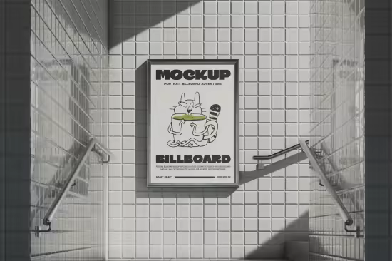 EE - Vertical Subway Billboard Mockup on Tile Wall MQSQ2PW