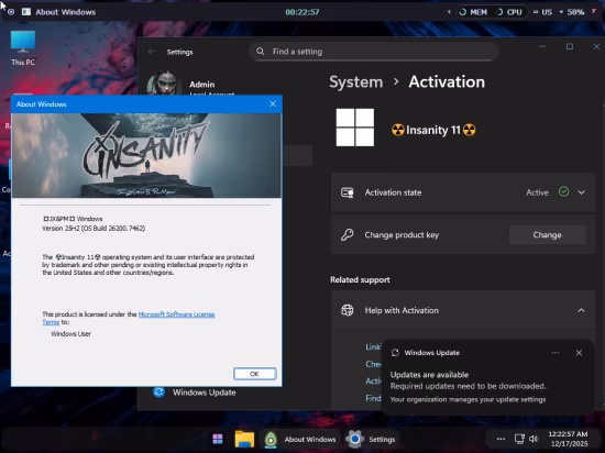 Windows 11 Pro 25H2 Build 26200.7462 Insanity 11