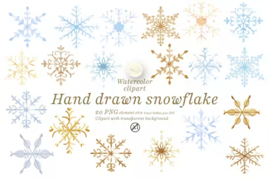 Watercolor Hand Drawn Snowflake Clipart Pack