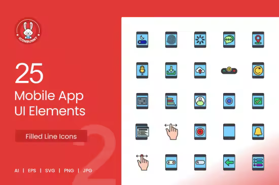 EE - 25 Mobile App UI Elements Filled Line Icons V3J5HWE