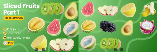 EE - Sliced Fruits Part 1 3D Illustration YUWPL6K