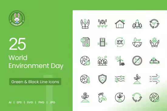 EE - 25 World Environment Day Green &amp; Black Icons VMPS4F7