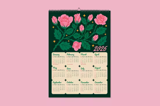 EE - Pink Rose Wall Calendar 2026 Y6MWR5G