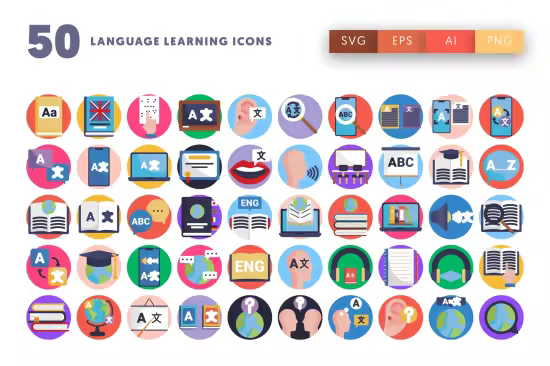 EE - 50 Language Learning Icons VFQZELP