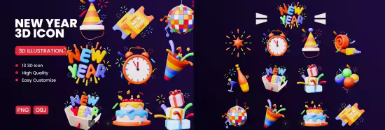 EE - Happy New Year 3D Icon Pack UDNN4C5