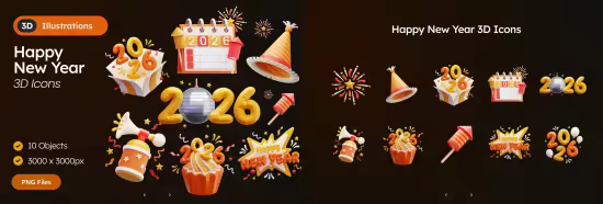 EE - Happy New Year 3D Icons P4K3PXK