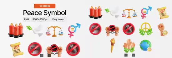 EE - Peace Symbol 3D Icon Set 5BS9TZQ