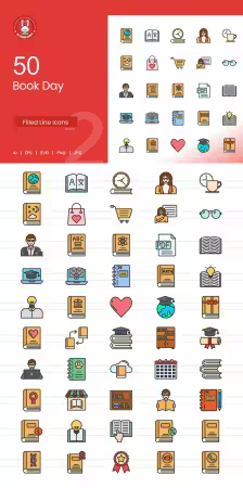 EE - 50 Book Day Filled Line Icons FQVUXAY
