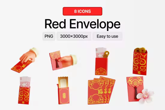 EE - Red Envelope 3D Icon Set BU6C7NM