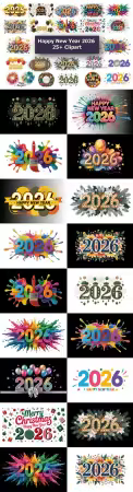 25 Happy New Year 2026 Clipart Bundle