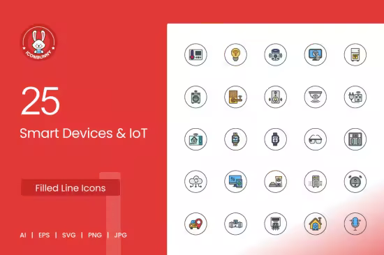 EE - 25 Smart Devices &amp; IoT Circle Filled Line Icons 6Z86XVF