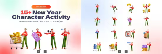 EE - New Year Character Activity 3D Illustration KTBBLLQ