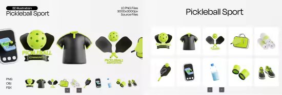 EE - Pickleball Sport 3D Icon Set Q7LKV5Z