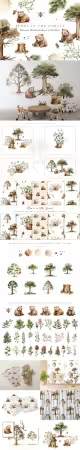 Bears in the Forest - Watercolor Woodland Collection