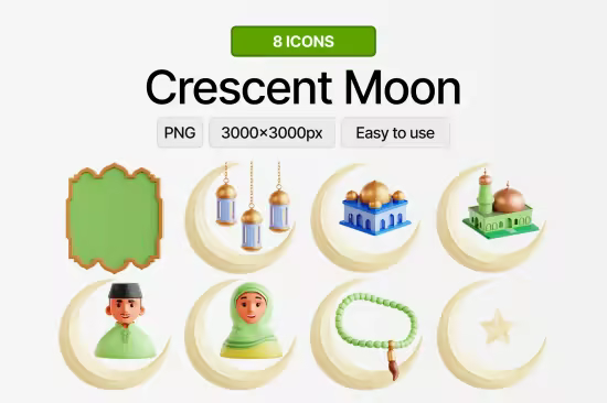 EE - Crescent Moon 3D Icon Set PKQ3QEE