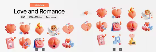 EE - Love &amp; Romance 3D Icon Set 5YCANKC
