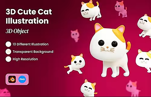 3D Cute Cat Illustration S3FVBC3