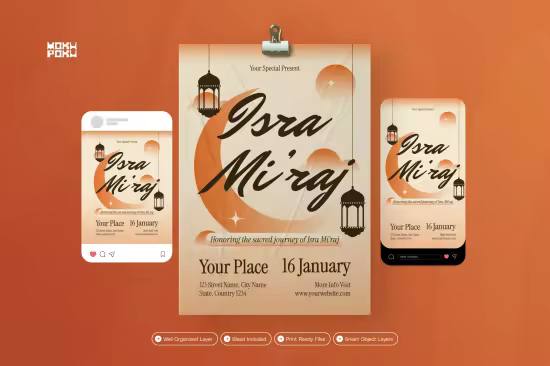 EE - Isra Mi'raj Orange - Flyer Set VCBQAJD