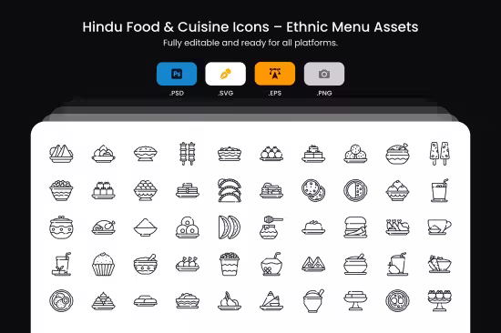 EE - Hindu Food &amp; Cuisine Icons – Ethnic Menu Assets 779MF4Y
