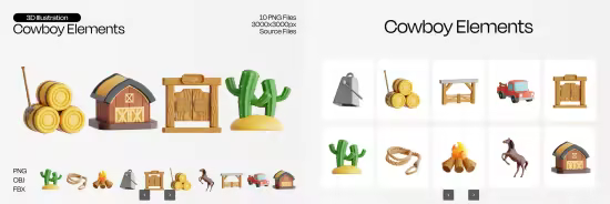 EE - Cowboy Elements 3D Icon Set QXUSZ65