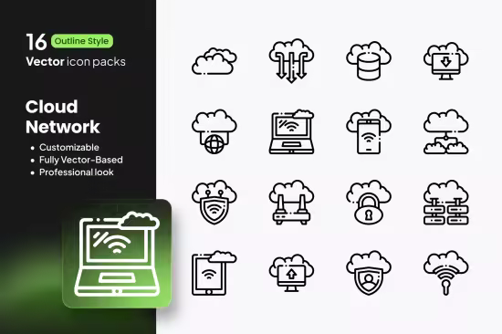 EE - Cloud Network Outline Icon Set T7KTZ2N