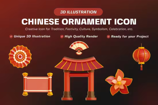 EE - Chinese Ornament Icon 3D Illustration Pack LVVABBL