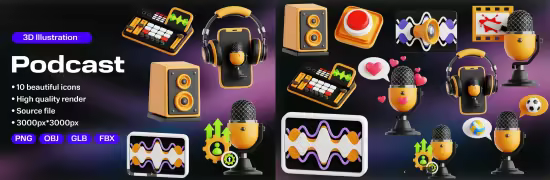 EE - Podcast 3D Icon Set AGJBEA6