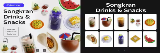 EE - Songkran Drinks &amp; Snacks 3D Icon Set 7E5YMHP