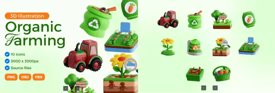 EE - Organic Farming 3D Icon Set HG3QD7W